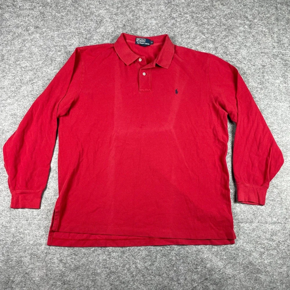 Polo Ralph Lauren Shirt Mens XL Red Long Sleeve Pique Cotton Classic Fit Pony
